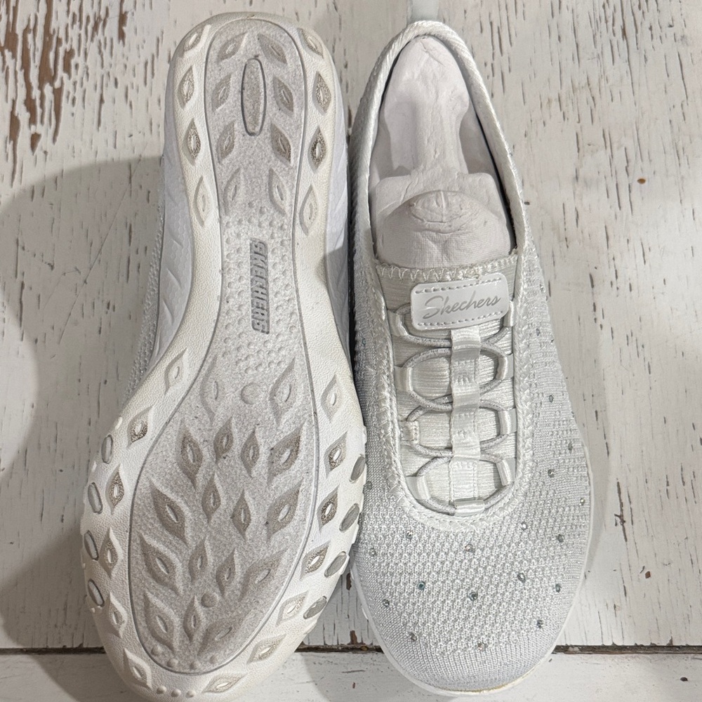 Skechers Women's Sparkling White Slip-On Sneakers - Picture 3 of 5